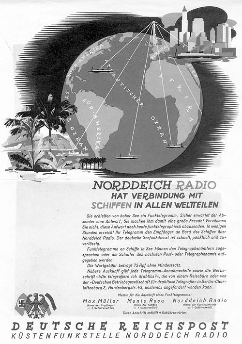 Seefunktelegramme - Werbung fr den Telegrammversand ber Norddeich Radio